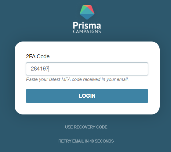 2FA code received via email