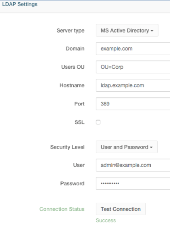 Figura 14: : Configuración de LDAP para la autenticación de usuarios