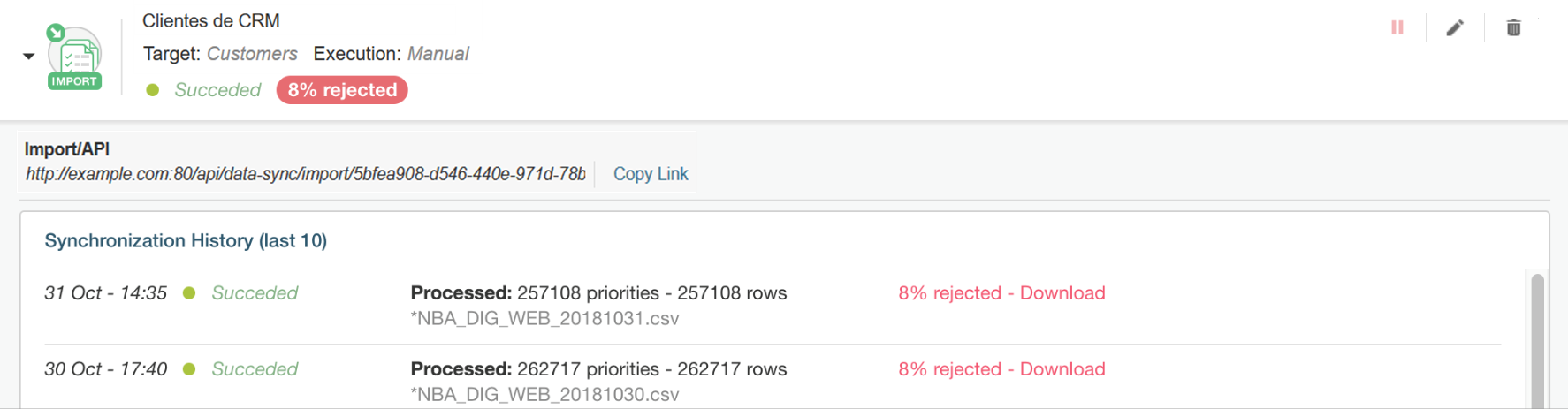 Results of data sync operations