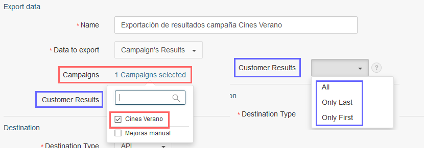 Figura 17c: Selección para exportar datos de campaña