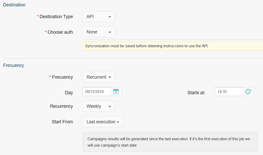 Export configuration