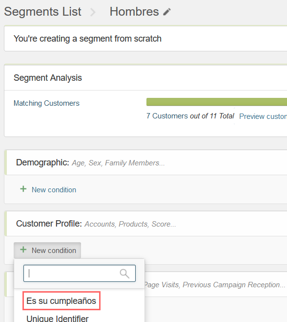 Using a condition template to define segments