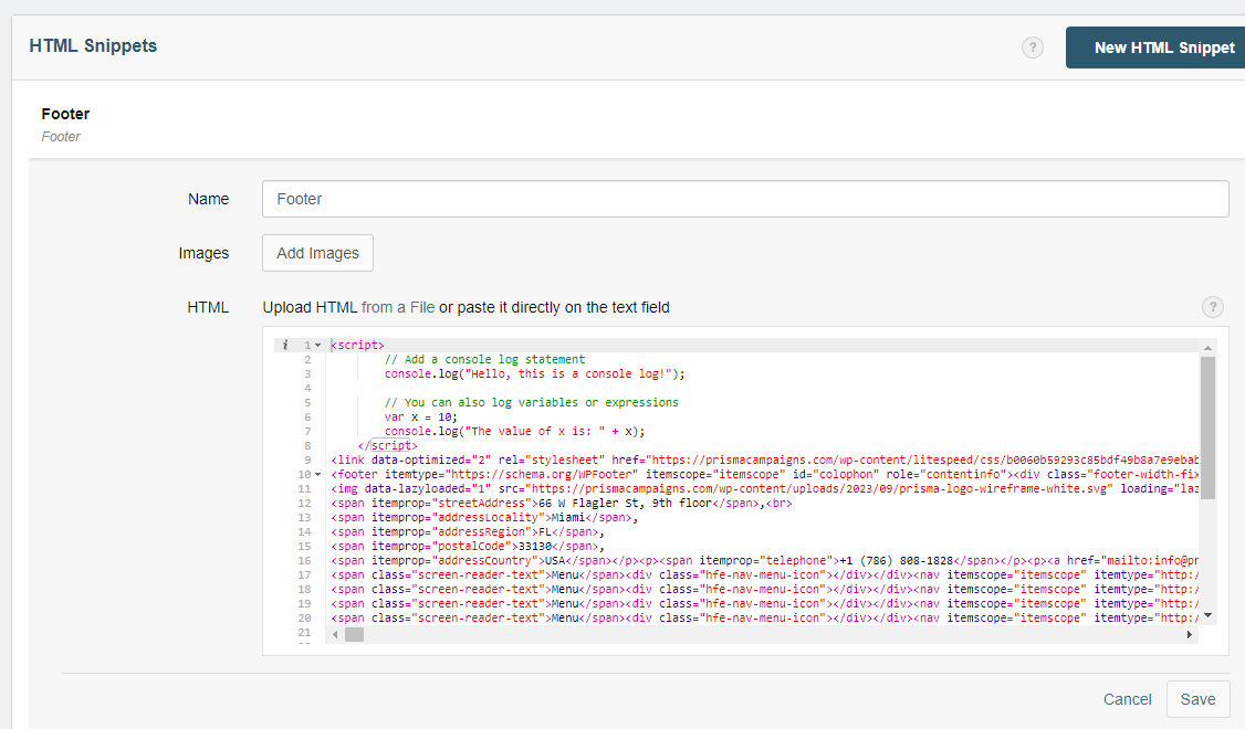 Crear un nuevo fragmento HTML