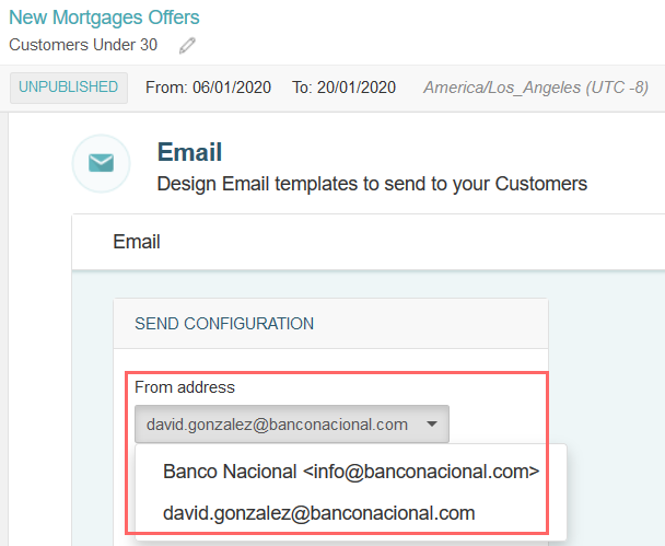 Choosing a source mailbox in the campaign configuration