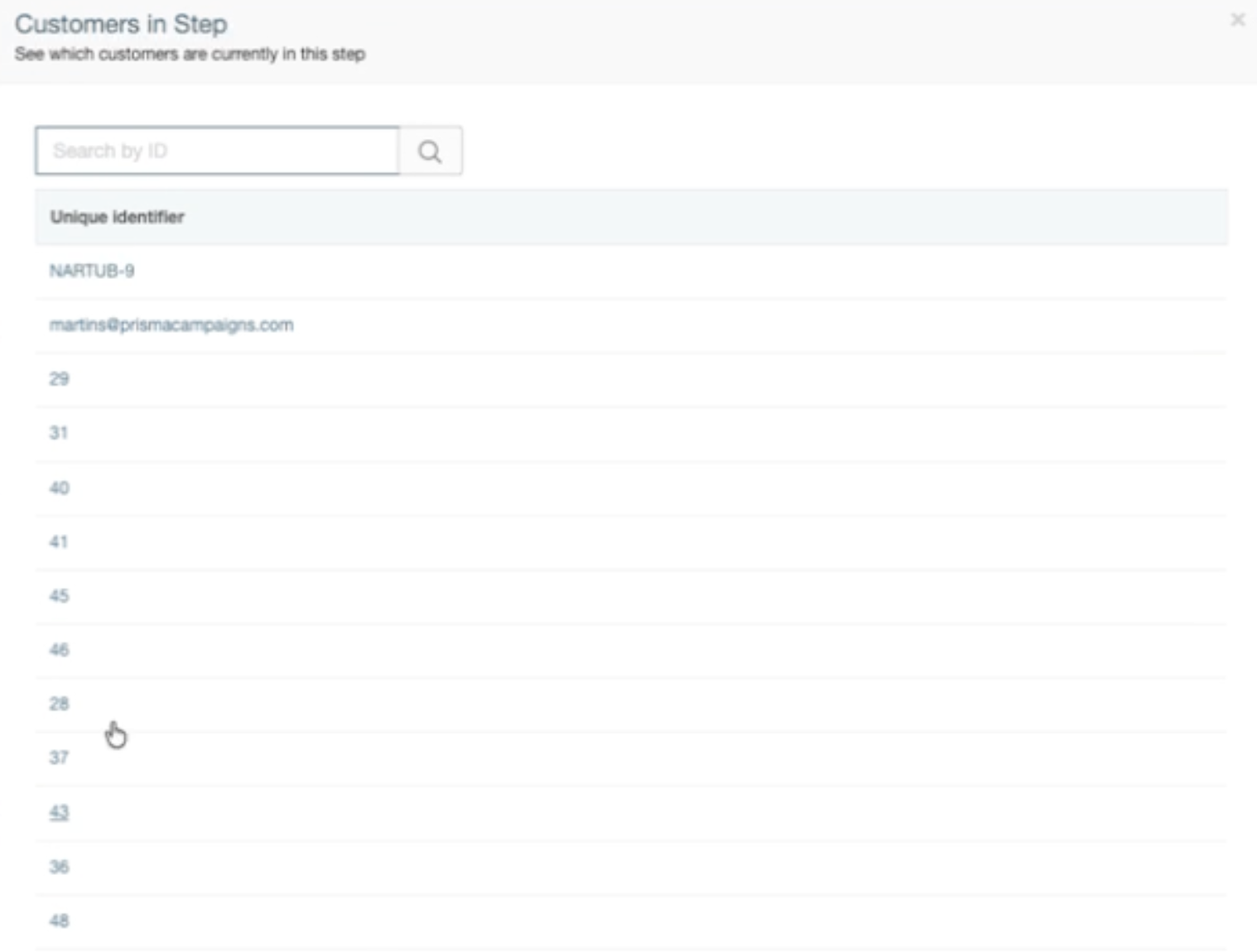 Listado de clientes activos en un paso del flujo
