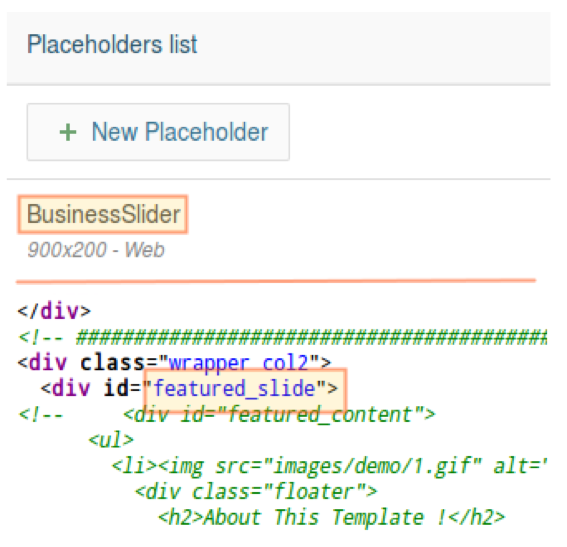 Identificación del placeholder y de la sección HTML que alojará el banner