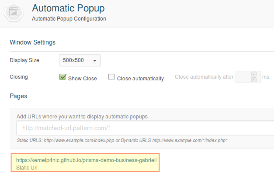 Creation and initial setup of a window pop-up