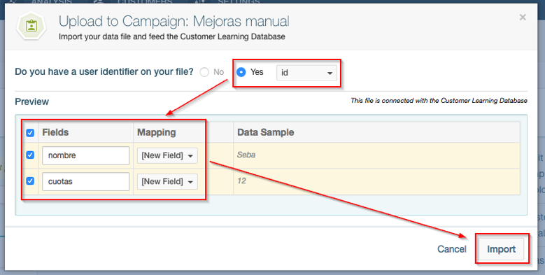 File upload and identifier selection