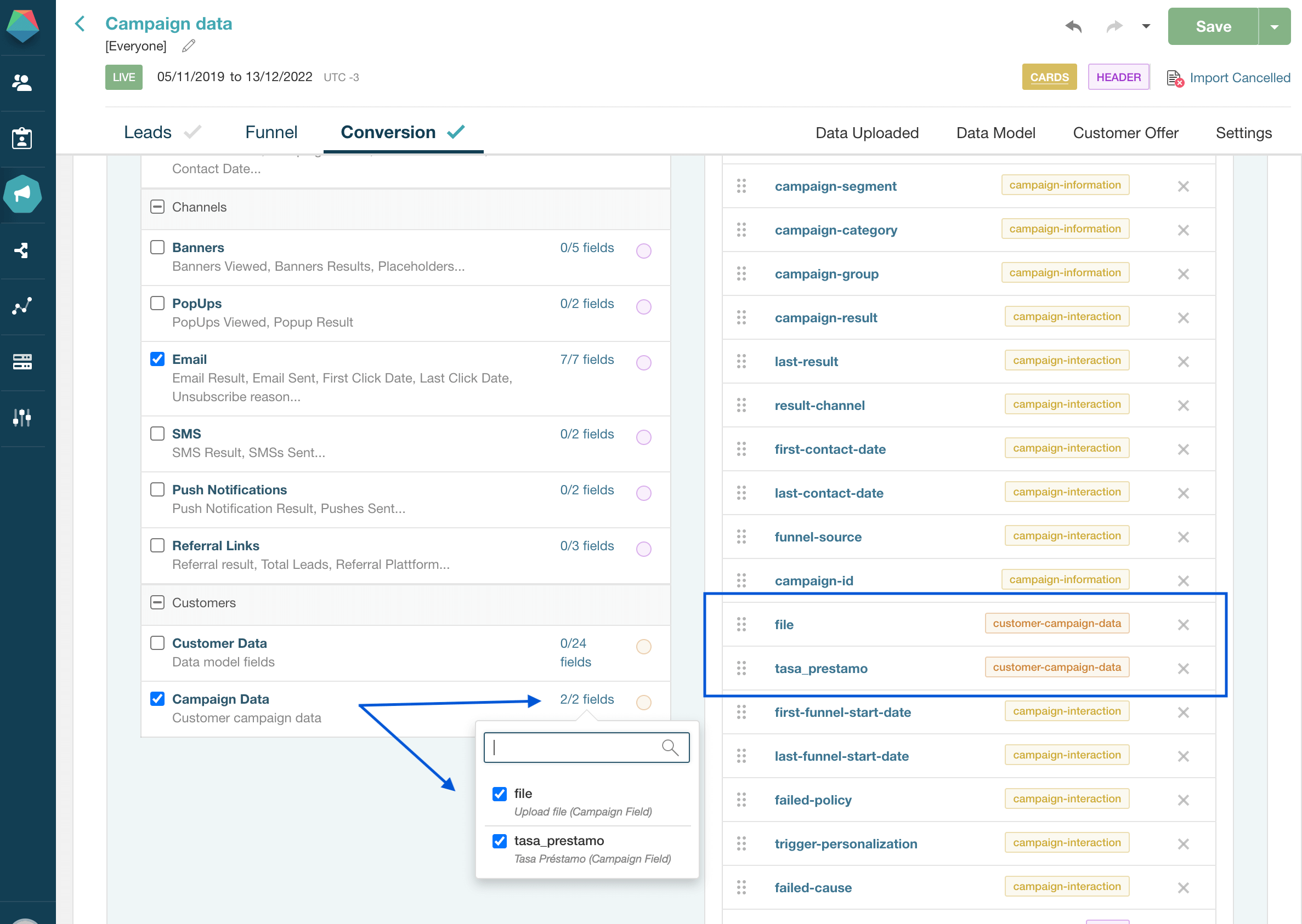 Exportar datos de camapaña