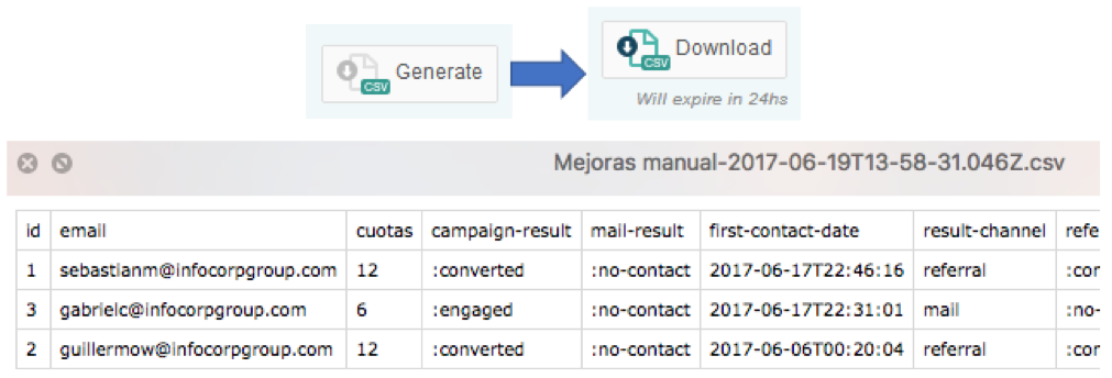 Exportar datos de camapaña