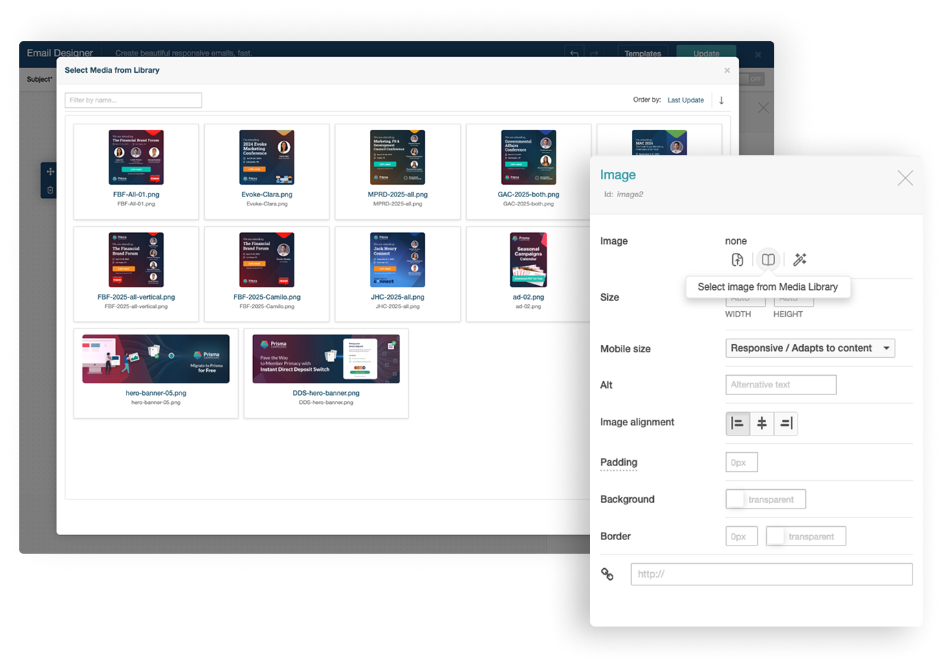 Acciones de la librería de medios