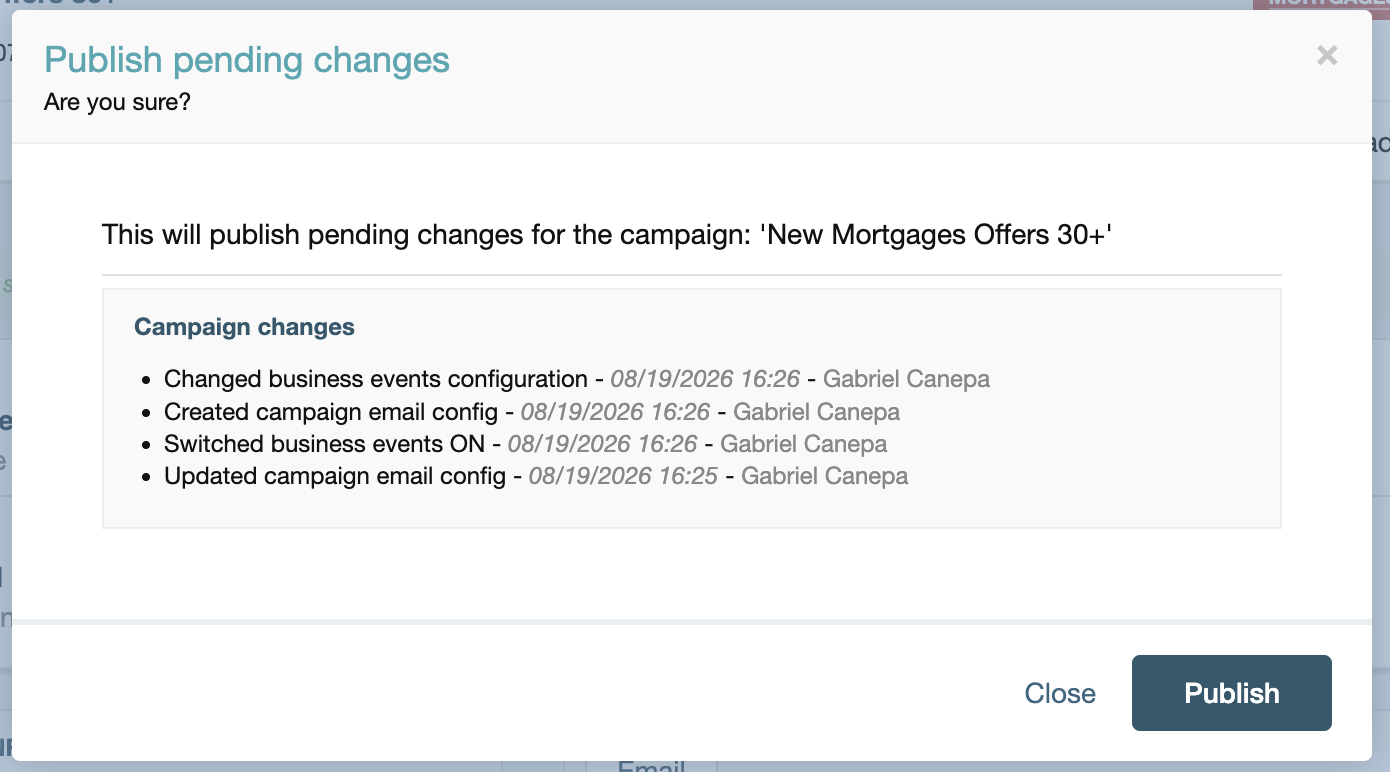 Publish pending changes confirmation