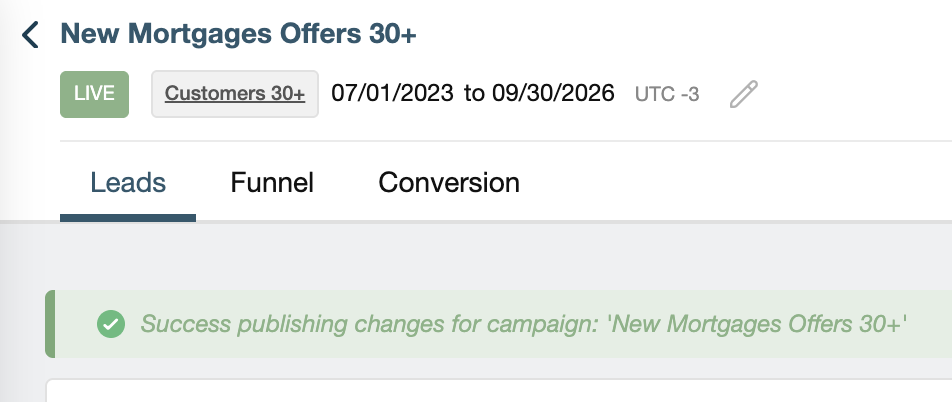 Successful publication message