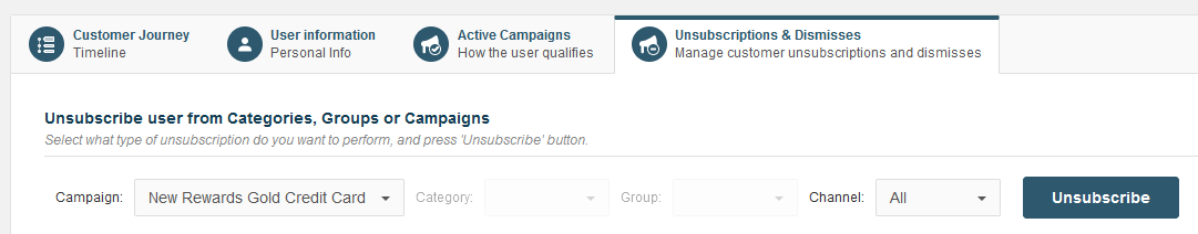 Unsubscribing by campaign, category, group and channel