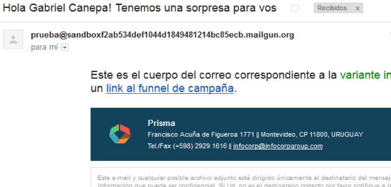 Verificación del correo enviado