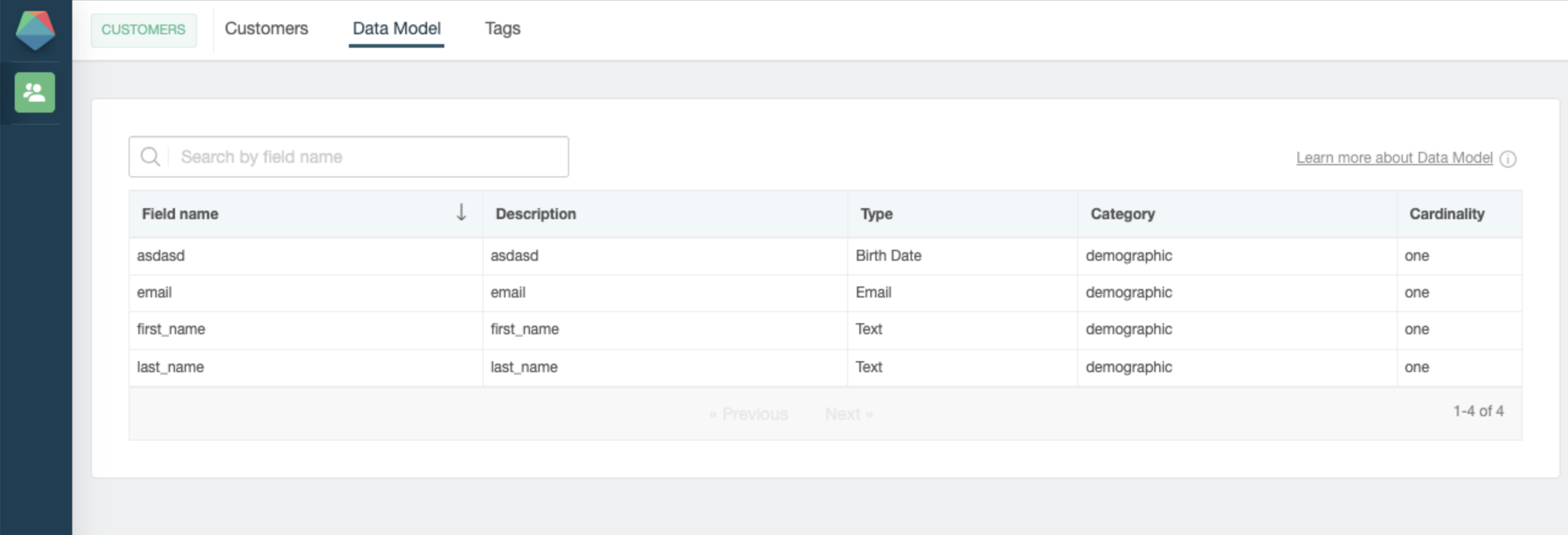 Data model view only screen