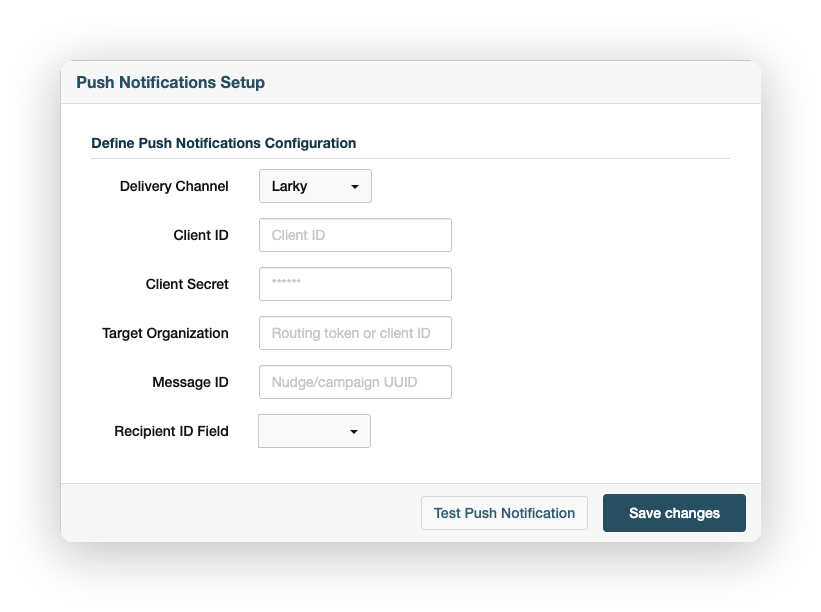 Configuración de notificaciones push de Larky en Configuración