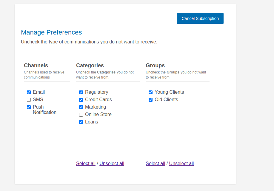 Manage Communication Preferences