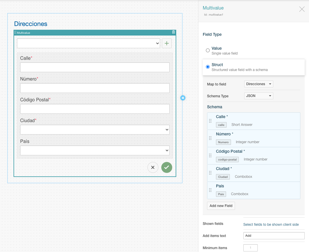 Componente Multivalue - Configuración de Componente