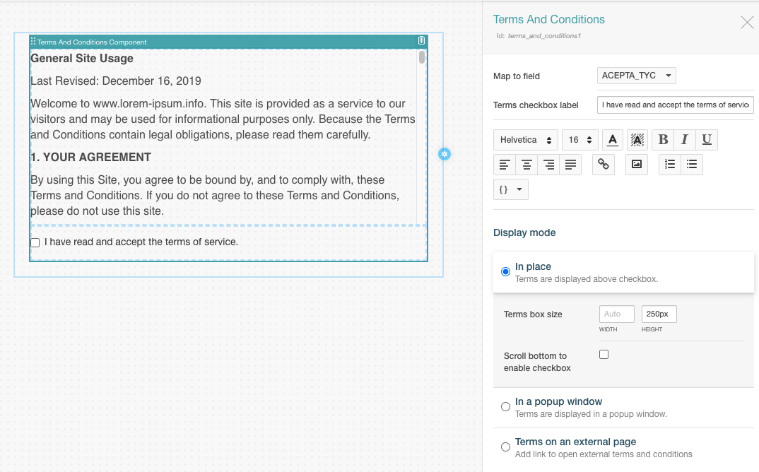 Terms and conditions - Configuration