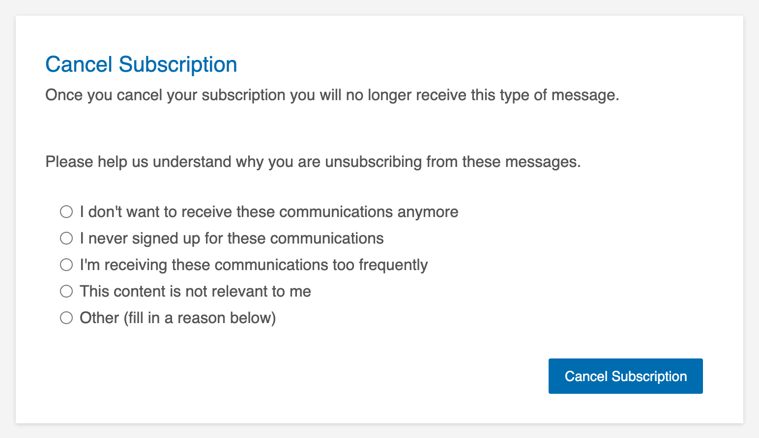 Unsubscribe page with the default texts