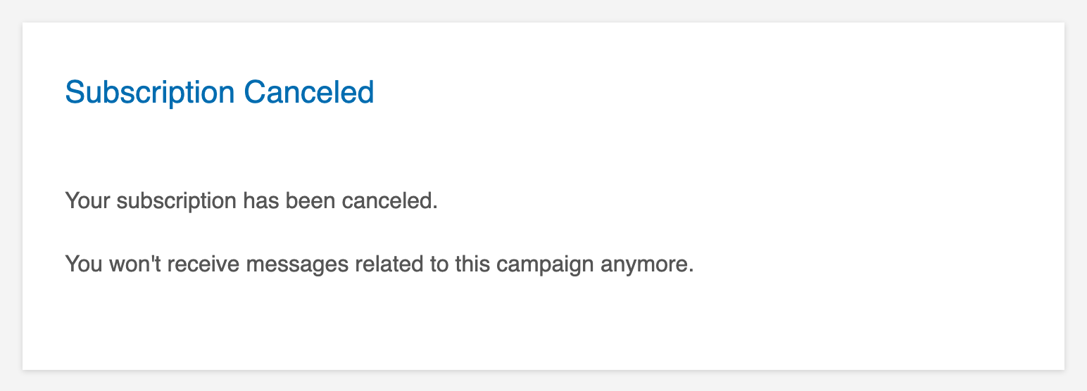 Unsubscribe confirmation page